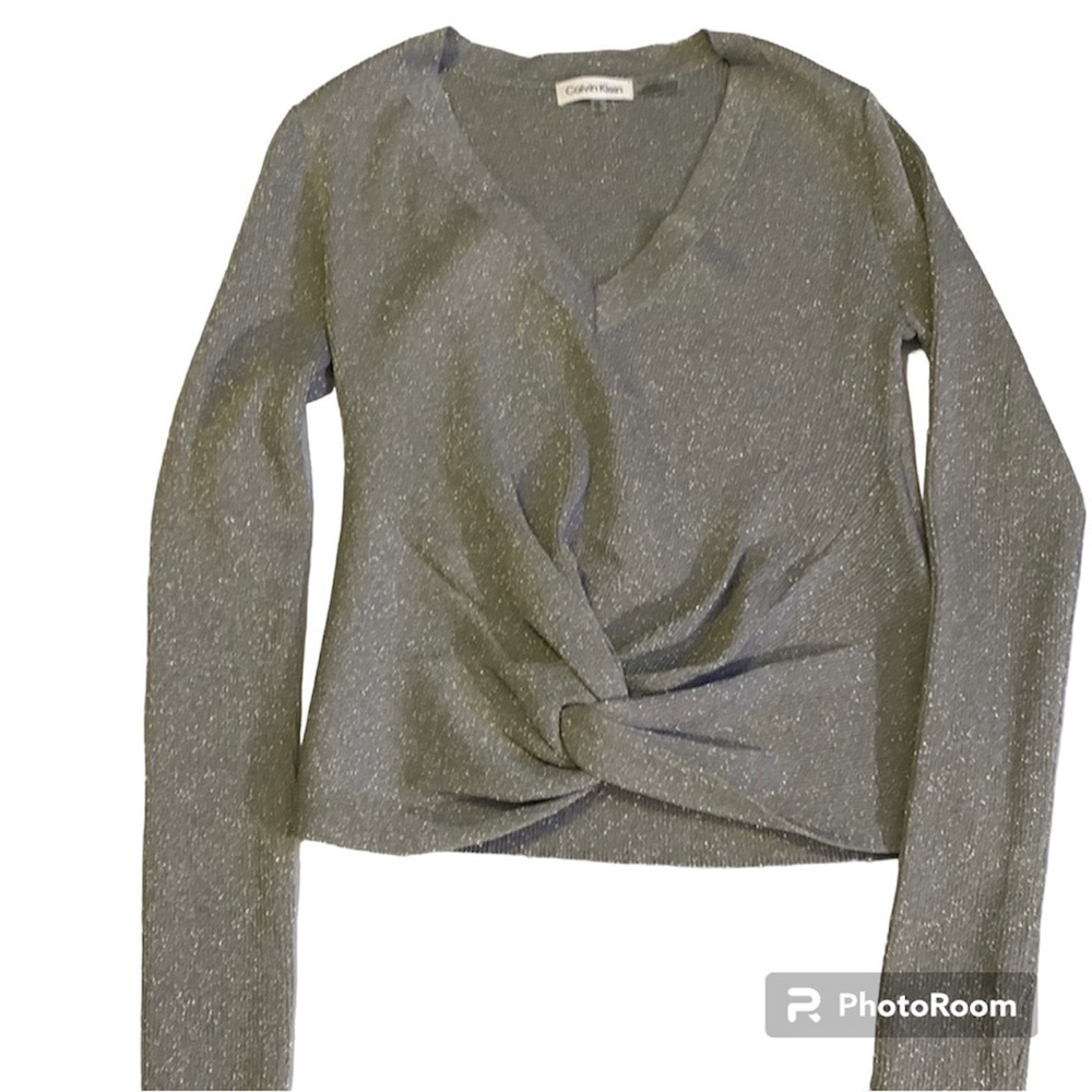 Calvin Klein size XS twist front v-neck metallic sweater